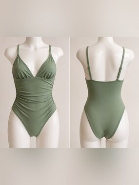 CUPSHE Green Swimsuit M Ruched One Piece Beach Vacation Resort Chic Minimalist
